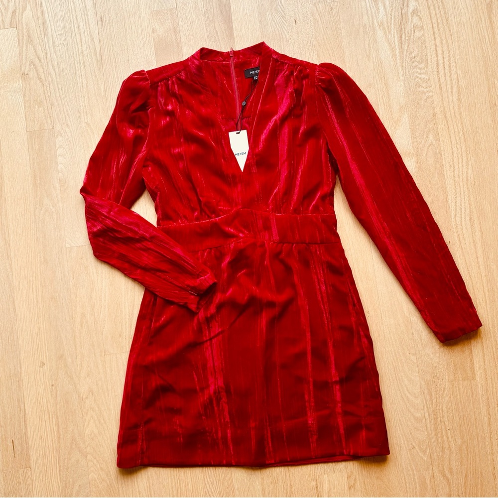 ME+EM Vibrant Red Long Sleeve Dress